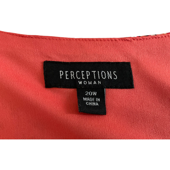 Perceptions Women's Dress 20W Coral Black Cream Abstract Pattern Sleeveless - Picture 7 of 9